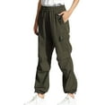 thumbnail image 2 of Warm Casual Pants for Women Cargo Pants Women Drawstring Elastic Waist Straight Leg Long Trousers with Pockets Loose Casual Hiking Pants Women's Plus, 2 of 4
