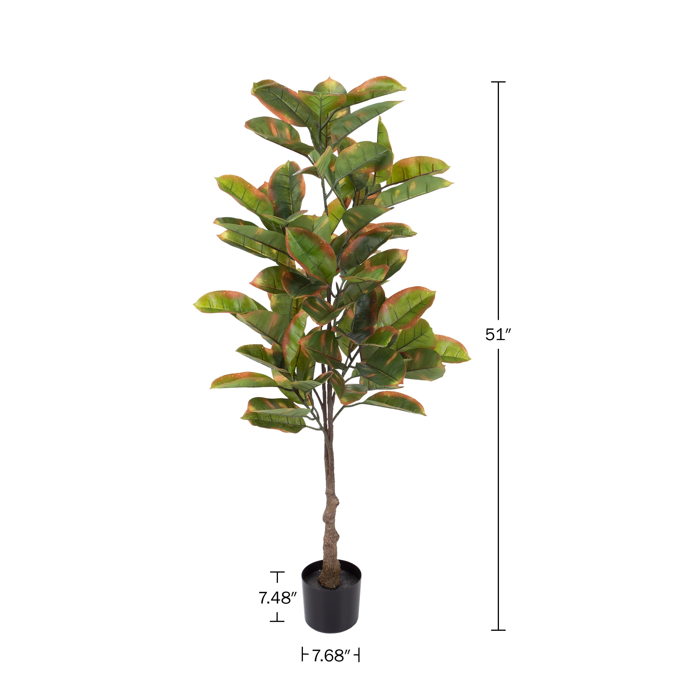 Pure Garden 51-Inch Artificial Rubber Plant - Faux Tree, Variegated