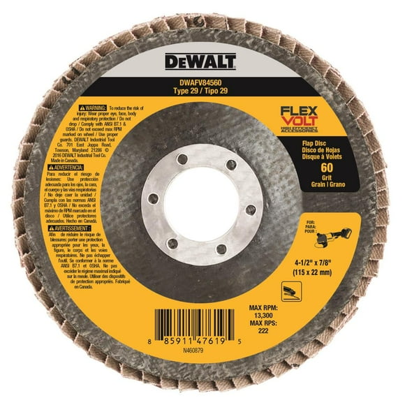 DEWALT DWAFV84560 FLEXVOLT T29 60G Flap Disc, 4-1/2" x 7/8"