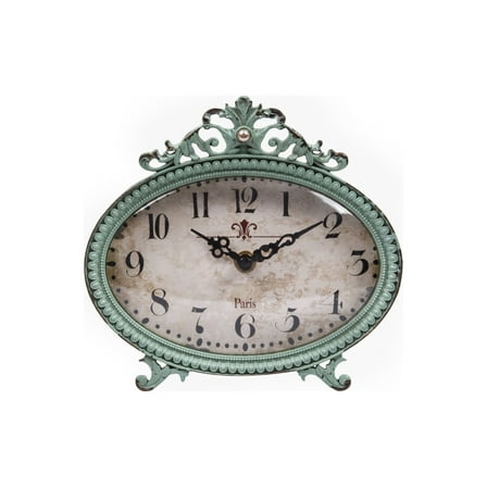 Woven Paths 6.5" x 2" x 6.25" Antique Style Pewter Mantel Clock in Distressed Aqua