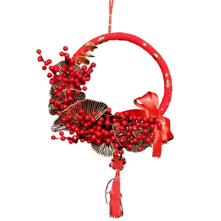 

Garland Hanging Decor Vibrant Color Red Berries Design Non-Fading Easy to Hang Front Door Garland Pendant Chinese New Year Gift for Home
