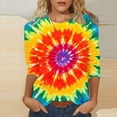 thumbnail image 2 of CYMMPU Spring Tops Crew Neck Tunic Tops Fall Fashion Shirts Loose Fit Blouses for Women Dressy Casual 3/4 Sleeve Tie Dye Ombre T-Shirts Multicolor XL, 2 of 5