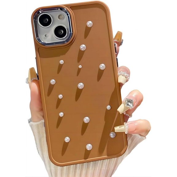 for iPhone Case,Cute 3D Pearl Solid Color Silicone Camera Lens Protection Soft Shockproof Phone Case (Brown,iPhone 11)