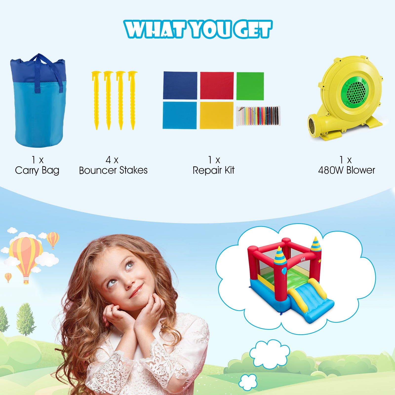 Infans Inflatable Bounce Castle Kids Jumping Bouncer Indoor Outdoor with 480W Blower