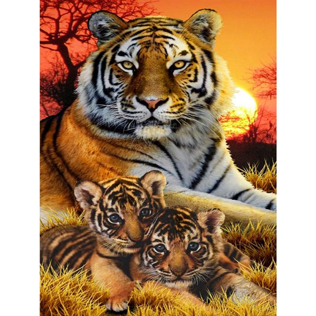 Wdftyju Kit de pintura de diamantes 5D tigre mamá y bebés taladro redondo completo Rhinestone arte DIY Wdftyju 6yr9tg1ma2lk6yj0