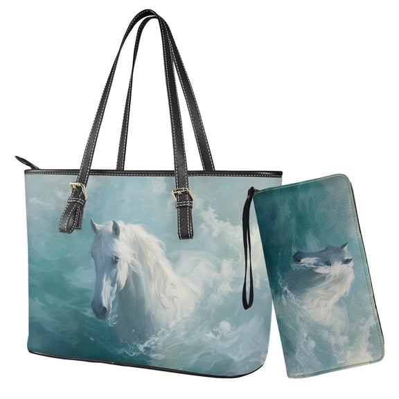 Kuiaobaty Horse Print Satchel Handbag for Women, Lightweight Leather Tote Handbag and Purse with Adjustable Strap, Roomy Casual Shoulder Bag Purse for Travel, Blue