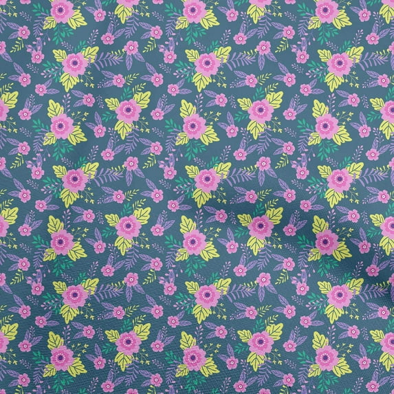 oneOone Cotton Silk Teal Blue Fabric Kids Floral Fabric For Sewing Printed Craft Fabric By The Yard 42 Inch Wide