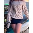 thumbnail image 4 of Womens Off Shoulder Long Sleeve Cable Knit Sweater Loose Chunky Pullover Dressy Tops Fall Fashion Khaki S, 4 of 5
