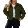 thumbnail image 4 of Iyufng Womens Collared Cropped Corduroy Jackets Button Down Open Front Long Sleeve Casual Shacket Outerwear, 4 of 9