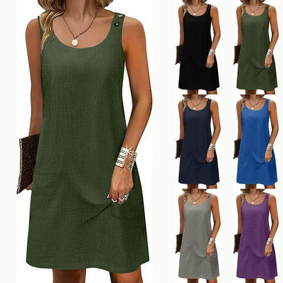ZZwxWA Summer Dress for Women Sleeveless Tank Dress with Pockets Casual Short A Line Dress Crewneck Sundress 2025