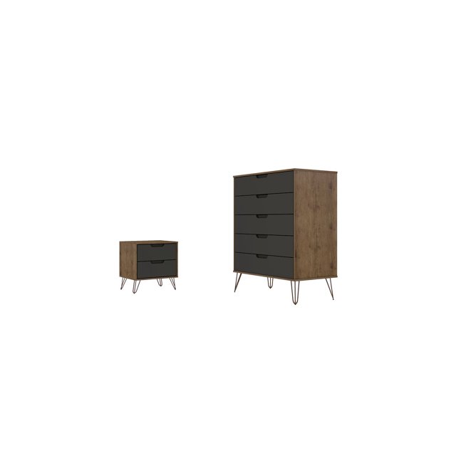 Manhattan Comfort Commode 5 Tiroirs et Ensemble de Tables de Chevet 2 Tiroirs Nature et Texture Grise