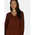 thumbnail image 3 of Time and Tru Women's Tiered Corduroy Dress with Long Sleeves, Sizes XS-XXXL, 3 of 4