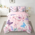 thumbnail image 2 of Homewish Girly Pink Butterfly Twin Bedding Sets 7-Piece, Spring Garden Animal Bedding Comforter Set, Princess Cartoon Reversible Sheet Sets, Ultra Soft Bedroom Decor, 2 of 7