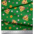 thumbnail image 2 of Soimoi Green Japan Crepe Satin Fabric Floral & Tribal Skull Decor Fabric Printed Yard 42 Inch Wide, 2 of 3