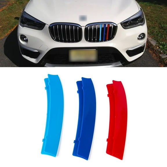 Xotic Tech M-Colored Stripe Grille Insert Trims Compatible with BMW X1 E84 2009-2015 (7-Beams Standard Kidney Grille)