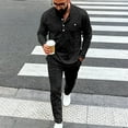 thumbnail image 6 of Yusimy Men's Solid Color 2-Piece Stand-Up Collar Athletic Set Crew Neck Button Long Sleeve Pocket Drawstring Pants, 6 of 9