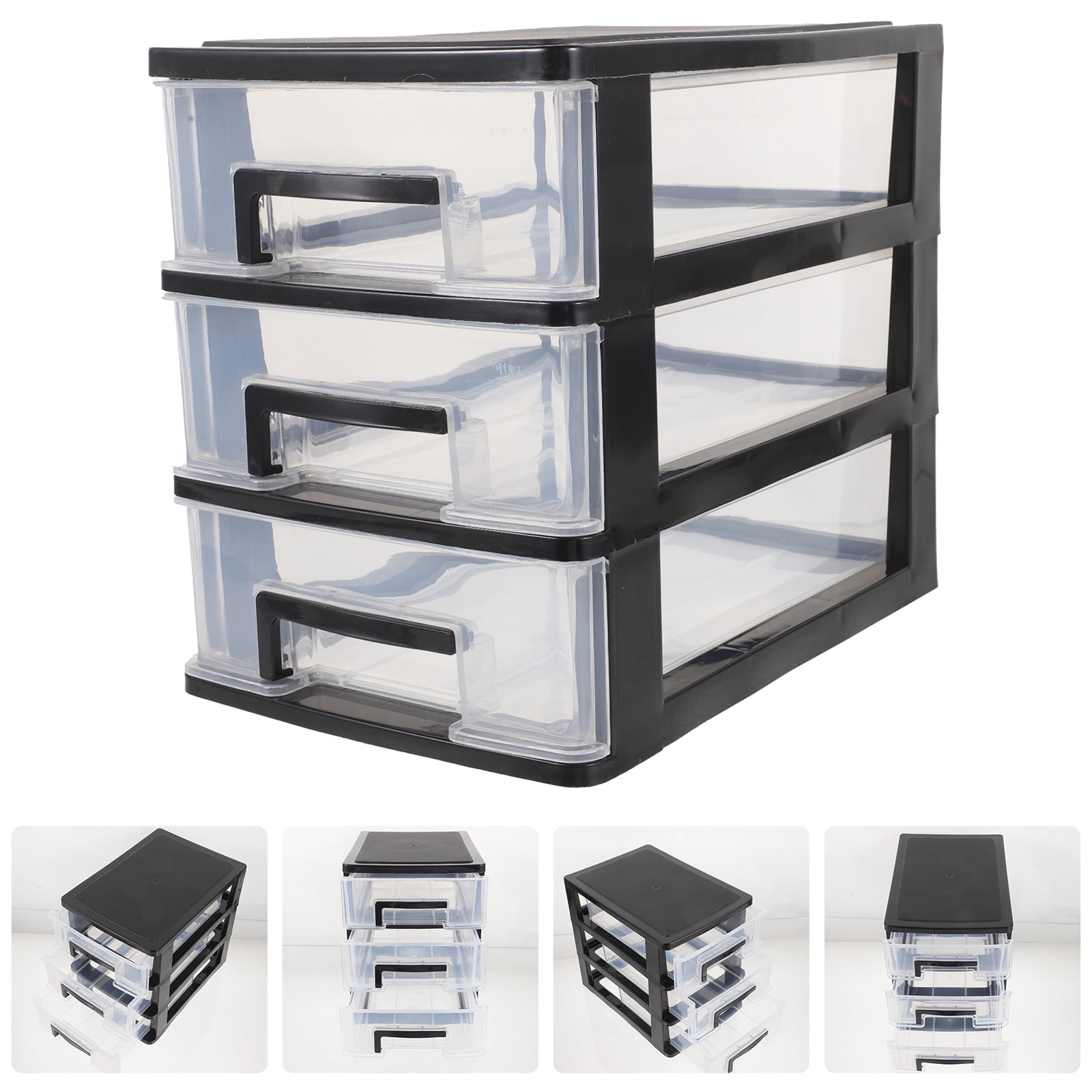 Mizh Three-layer Plastic Drawer Type Closet Portable Storage Cabinet Multifunction Storage Rack Organizer Furniture (Black and Transparent)