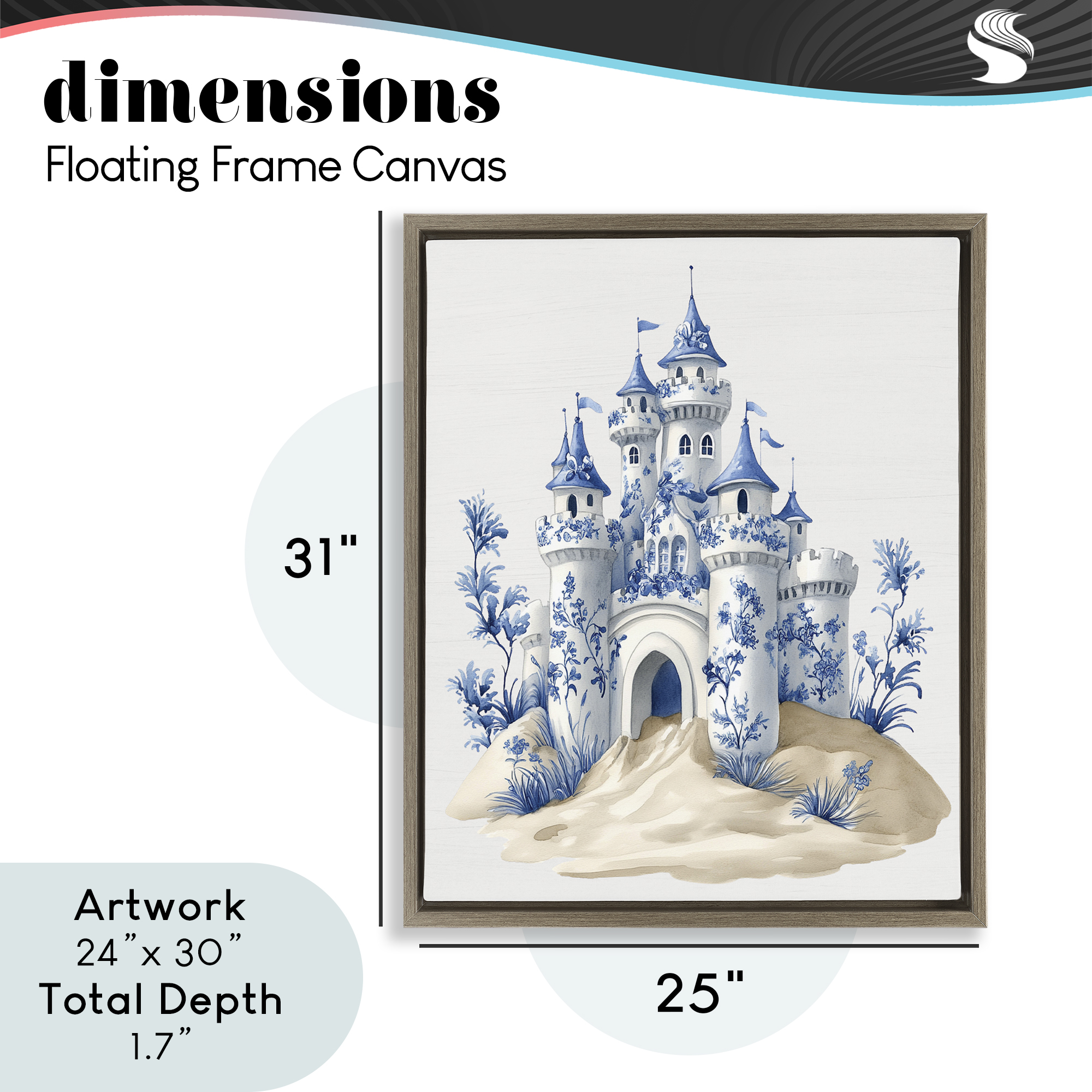 Funky Toile Castle Brown Framed Floater Canvas Wall Art, design by Lettered and Lined