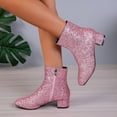 thumbnail image 6 of Women's Heel Boots Sequin Glitter Ankle Boots with Side Zipper (Pink 42), 6 of 8