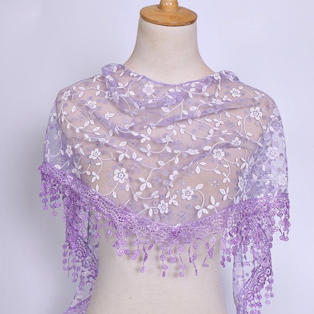 Toalla triangular clásica de color sólido hueca transpirable con encaje de primavera y otoño para mujer