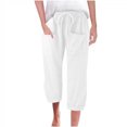thumbnail image 3 of Womens Cotton Linen Pants Summer Casual Baggy Loose Capris Elastic High Waist Lounge Pajama Capri Pants, 3 of 4