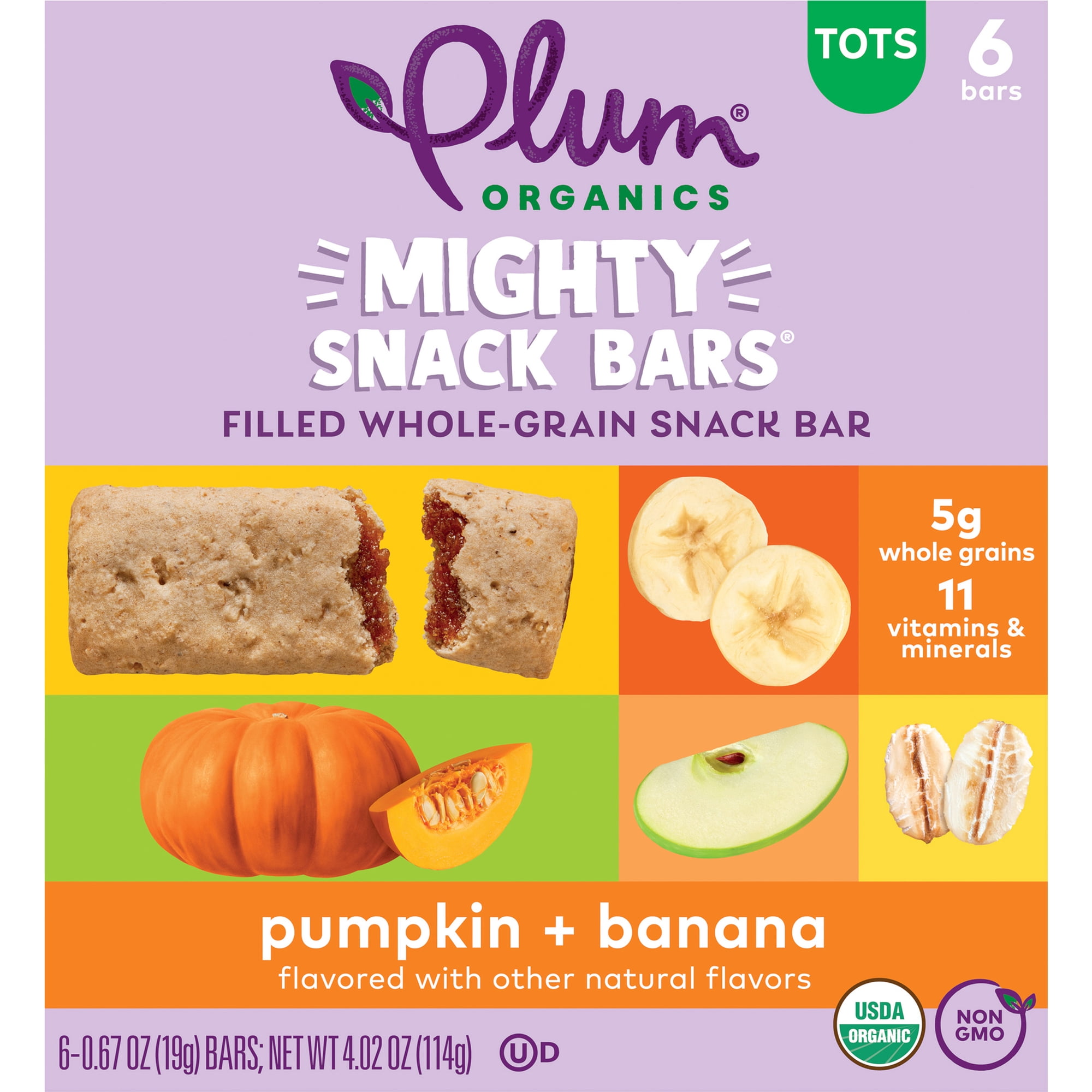 Plum Organics® Tots Mighty Snack Bars® Filled Whole-Grain Snack Bar Pumpkin + Banana 6-Count Box/.67oz Bars