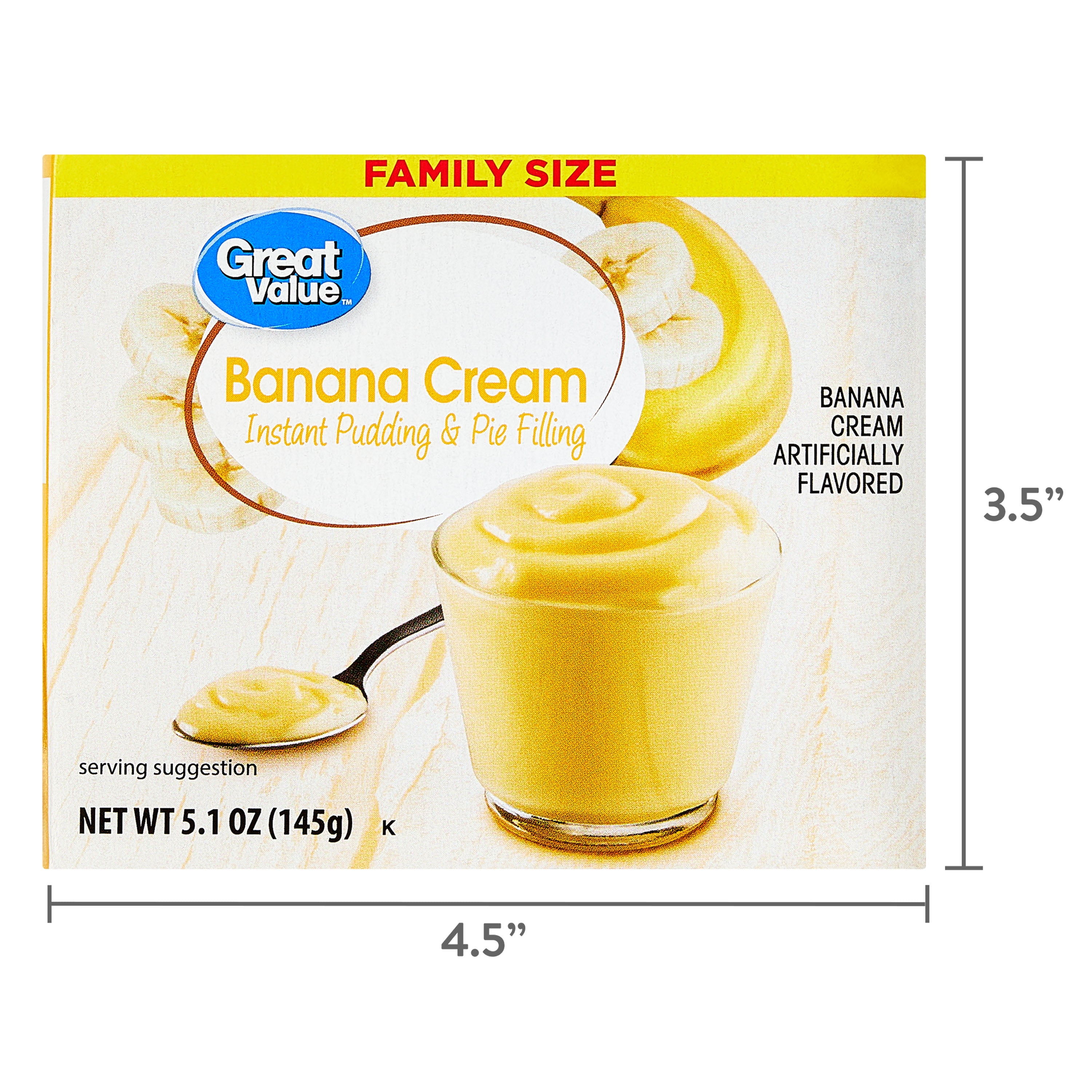 (4 pack) Great Value Banana Cream Family Size Pudding 5.1 oz Box