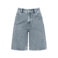 thumbnail image 4 of Soyumi Womens High Waisted Boxy Denim Shorts Summer 2025 Casual Button Down Baggy Jean Shorts with Pockets Bermuda Baggy Y2K Cargo Shorts Casual Summer Jean Jorts, Gray, 4 of 4