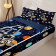 thumbnail image 3 of Manfei Cartoon Astronaut Letter A Zipper Twin Comforter Sets with Fitted Sheet and 2 Pillowcases,Celestial Space Planets Zipper Bedding Set,Navy Blue Reversible,4pcs, 3 of 8