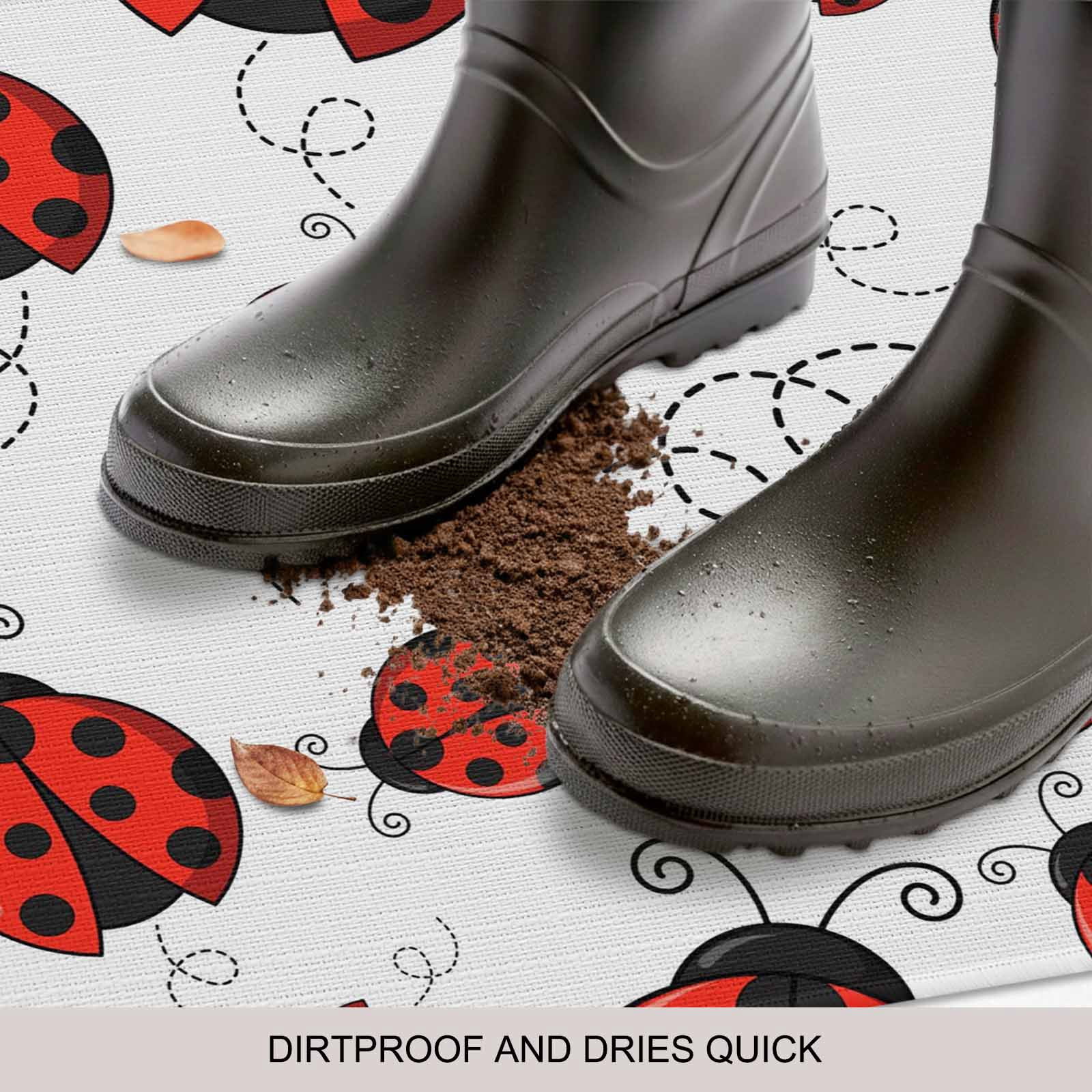 Red Ladybugs Doormat Outdoor Entrance 18"x30", Animal Themed Spring Summer Rustic Absorb Moisture Dirt Door Mats, Non-Slip Rubber Backing Floor Mats Indoor, Low-Profile Front Door Rugs