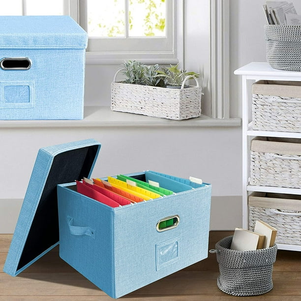 2 Pack File Organizer Box Office Document Storage with Lid, School  Collapsible Linen Hanging Filing Organization, Home Portable Storage with  Handle