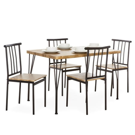 Nook Furniture Set Best Choice Products 5-Piece Metal and Wood Indoor Modern Rectangular Dining Table Furniture Set for Kitchen, Dining Room, Dinette, Breakfast Nook with 4 Chairs, Brown ()