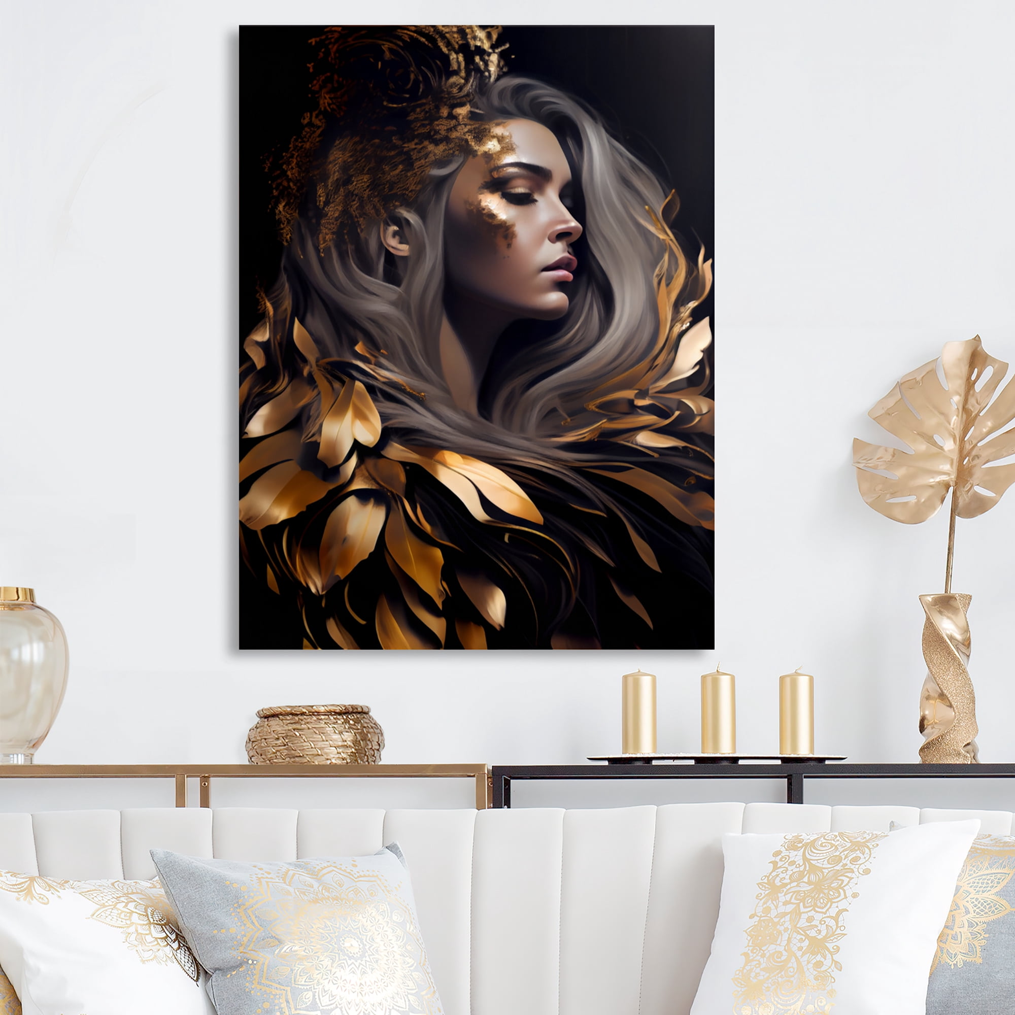 Designart Gold And Black Sensual Woman V Canvas Wall Art