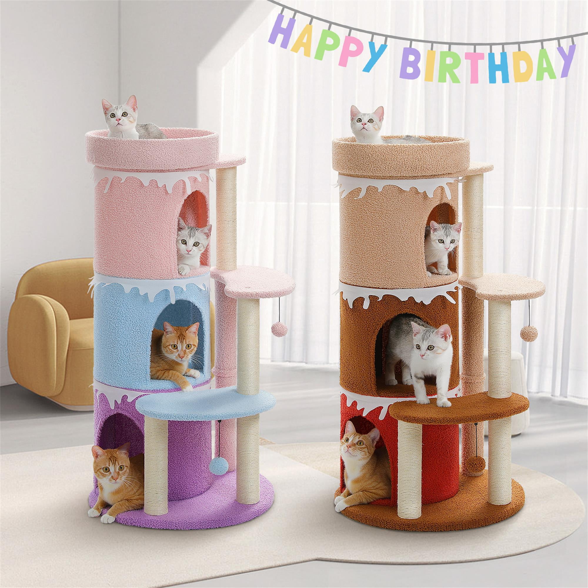 Kadyn 43" Cat Tree Tower for Indoor Cats, Cat Tree House with 3 Cat Condos, Platform, Scratching Posts, Hanging Ball, Cat Climbing Frame Bed, Brown