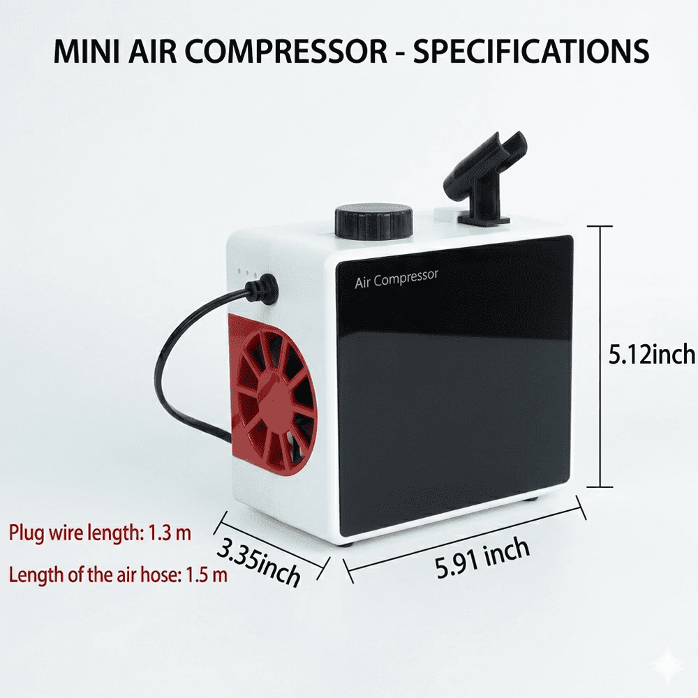 TM-60 Airbrush Compressor, Adjustable 0-70 PSI, Oil-Free with Moisture Filter for Painting & Nail Art