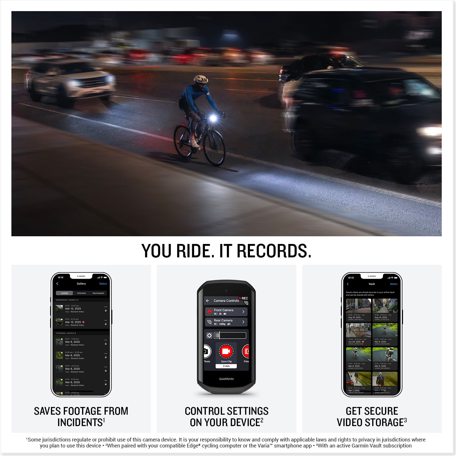 Garmin Varia Vue Headlight Bicycle Camera 4K Video Recording, 600-Lumen Smart Bike Light, Auto Brightness, Incident Detection, Long Battery Life Bundle with Edge 1050 Premium Cycling Computer
