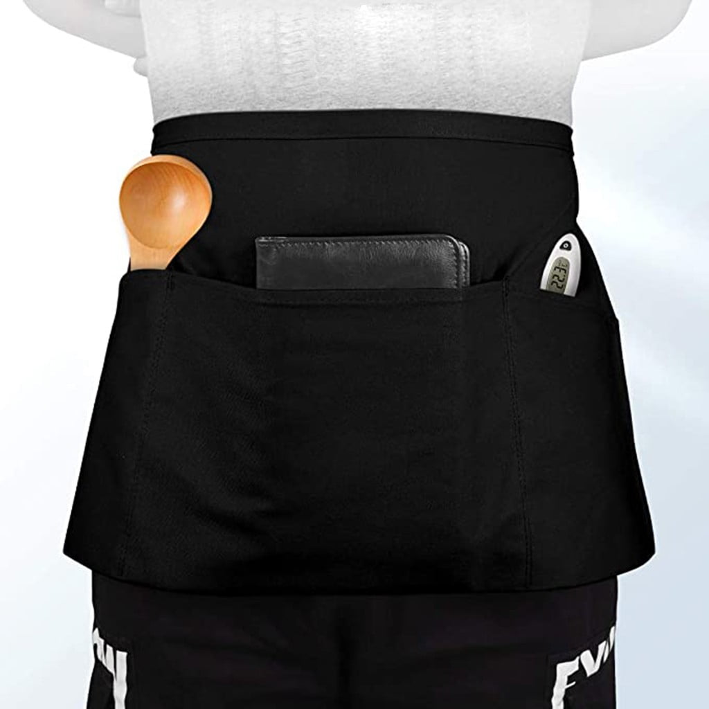 Server Apron With 3 Pockets Waist Apron For Waitress Waiter Chef Black Restaurant Apron Water Resistant Kitchen Serving Apron 1 Pack,server apron