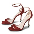 thumbnail image 2 of YDN Women Rhinestone Studded Stiletto High Heels Sandals Buckled Strap Open Square Toe Pumps Dress Bridal Party Shoes Size 7 Wine Red, 2 of 4