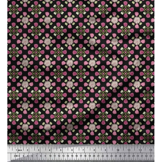 Soimoi Tissu Popeline de Coton Noir Aster & Roses Damassé Impressions par Yard 42 Pouces de Large