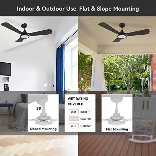 Smart WIFI Ceiling Fans with Dimmable LED Lights and Remote, Compatible with Alexa/Google Home/Siri/APP, 56 inch Outdoor DC Fans with 10 Speeds, Timer/Schedule (Dark Walnut)