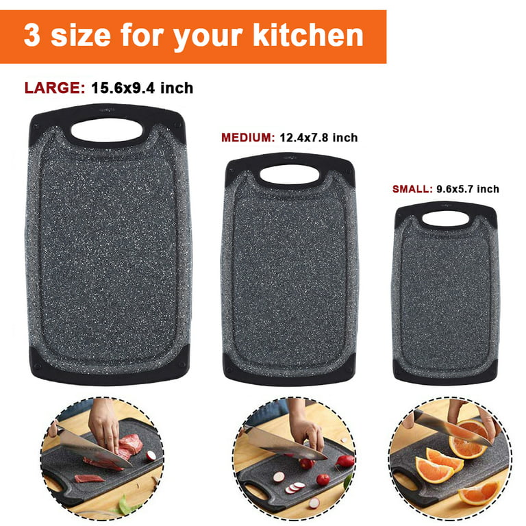 KIMIUP Kitchen Cutting Board (Set of 3),Professional Chopping Boards Sets,Dishwasher  Safe Cutting Boards With Juice Grooves & Carrying Handle & No BPABlack 