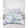 thumbnail image 2 of Quilts Full Size Bedding Set, Blue Flowers Lightweight Quilted Comforter, Spring Watercolor Botanical Floral Leaf Plant Soft Reversible Bedspread Coverlet with Pillow Covers for All Season, 78" x 90", 2 of 7