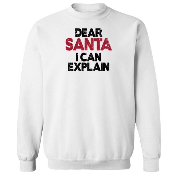 Christmas Holiday Deer Santa Graphic White Men's Cotton Pullover Sweatshirt