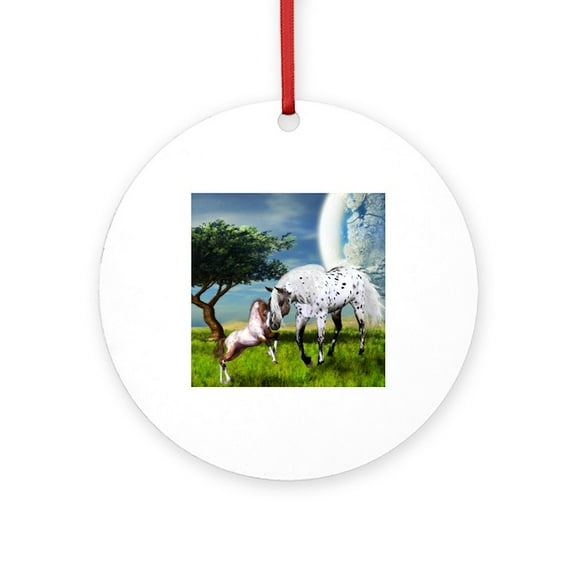 CafePress - Horses Love Forever - Round Wood Ornament 4"