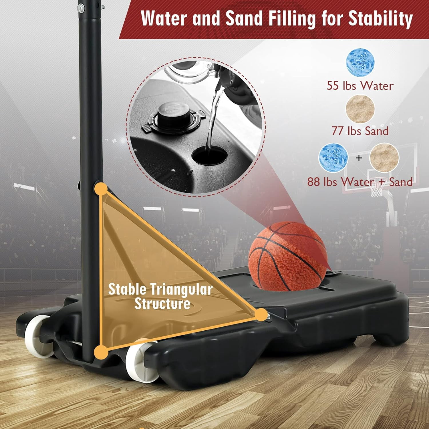 Happyyeah Portable Basketball Hoop, Basketball Goal w/4.3 FT-8.2 FT Adjustable Height, Ball Storage, Indoor Outdoor Weather-Resistance Basketball Hoop System for Outside Backyard, Driveway