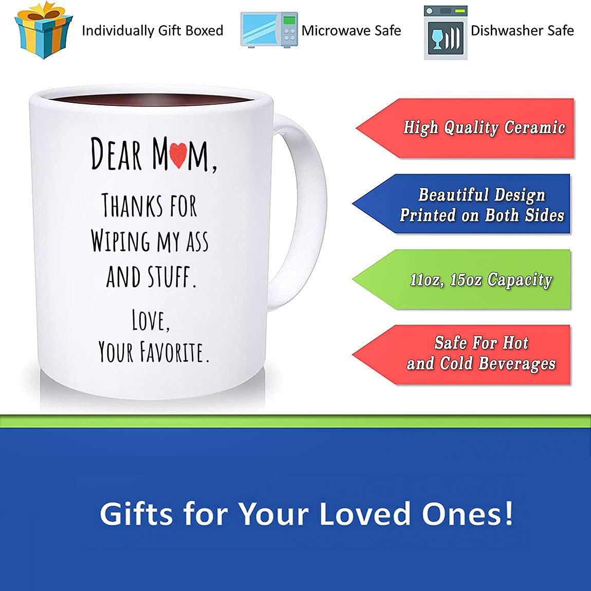 Dear Mom Thanks For Wiping My Ass And Stuff, Personalized Mug For