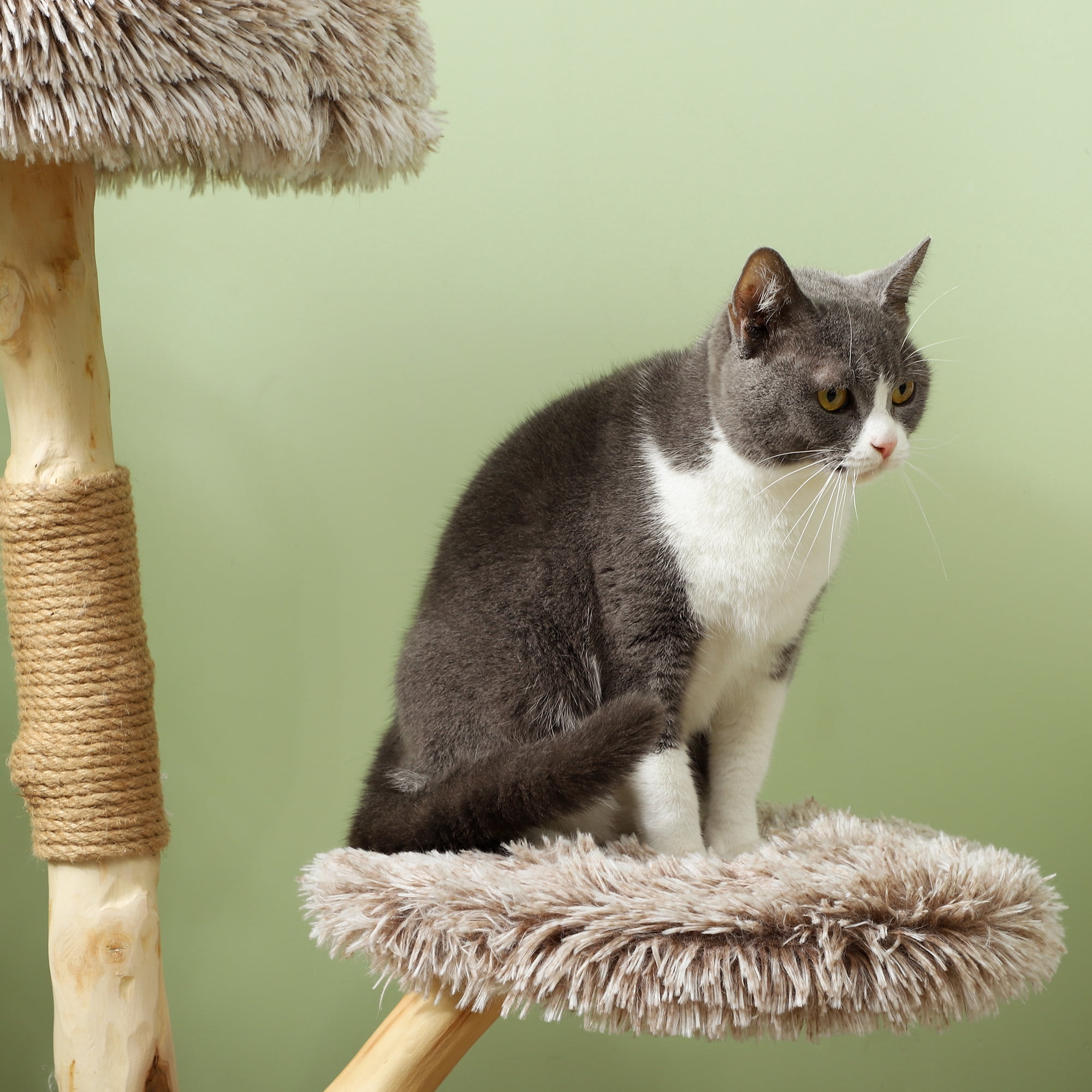PawHut 35 Inch Moden Cat Tree Tower with Wooden Scratching Post, Brown
