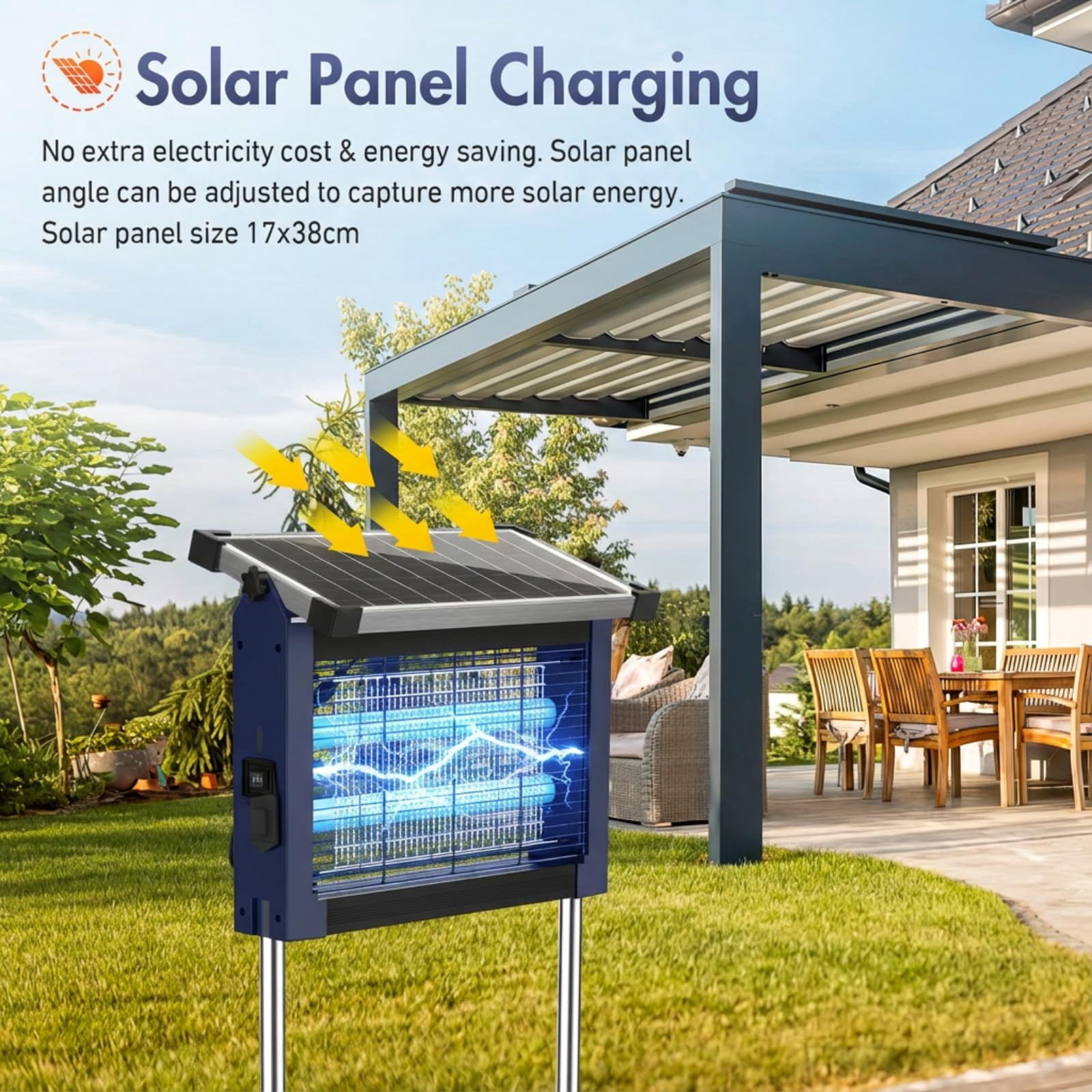 Solar Zapper Outdoor  4500v Mosquito Rechargeable Cordless Electric Killer Waterproof Fly Insect Portable For Indoor Camping Garden Patio