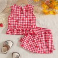 thumbnail image 4 of KPOPLK Toddler Girl Clothes Baby Girl 12 M 2T 3T Summer Outfits Ruffle Sleeveless Shirts Tops Shorts Set for Girl Clothing(9-12 Months,Red), 4 of 6