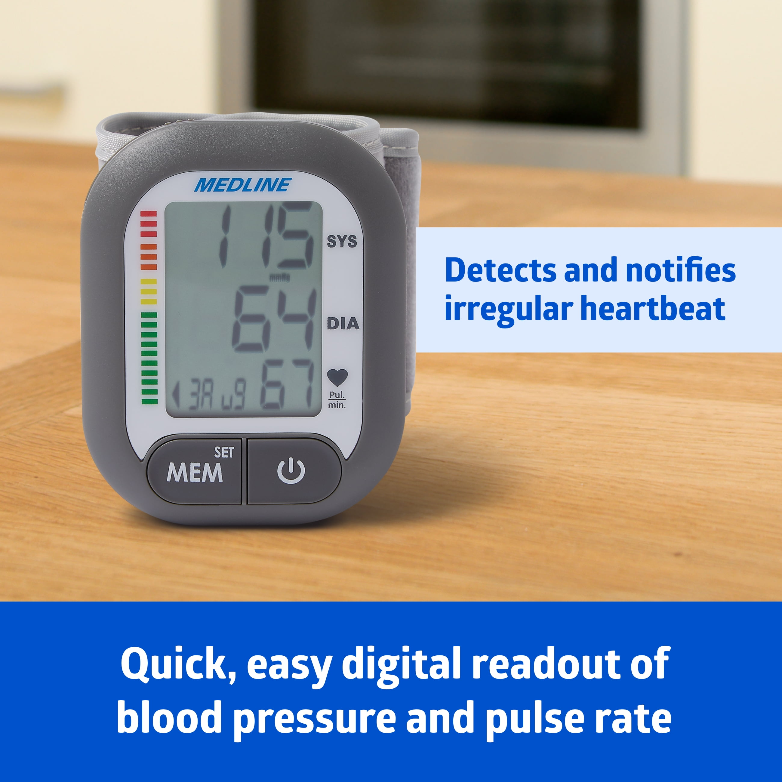 Medline Digital Wrist Blood Pressure Monitor with Batteries Included, Wireless